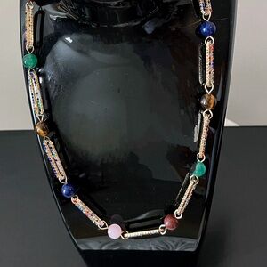 Elegant Vermeil Gold Necklace with Green/Onyx, Lapis Azulis, Tigers Eye and more